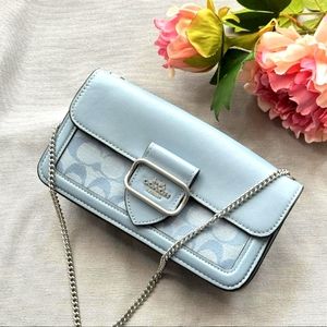 COACH Morgan Crossbody In Signature Chambray & Smooth Leather Sv/Cornflower Blue